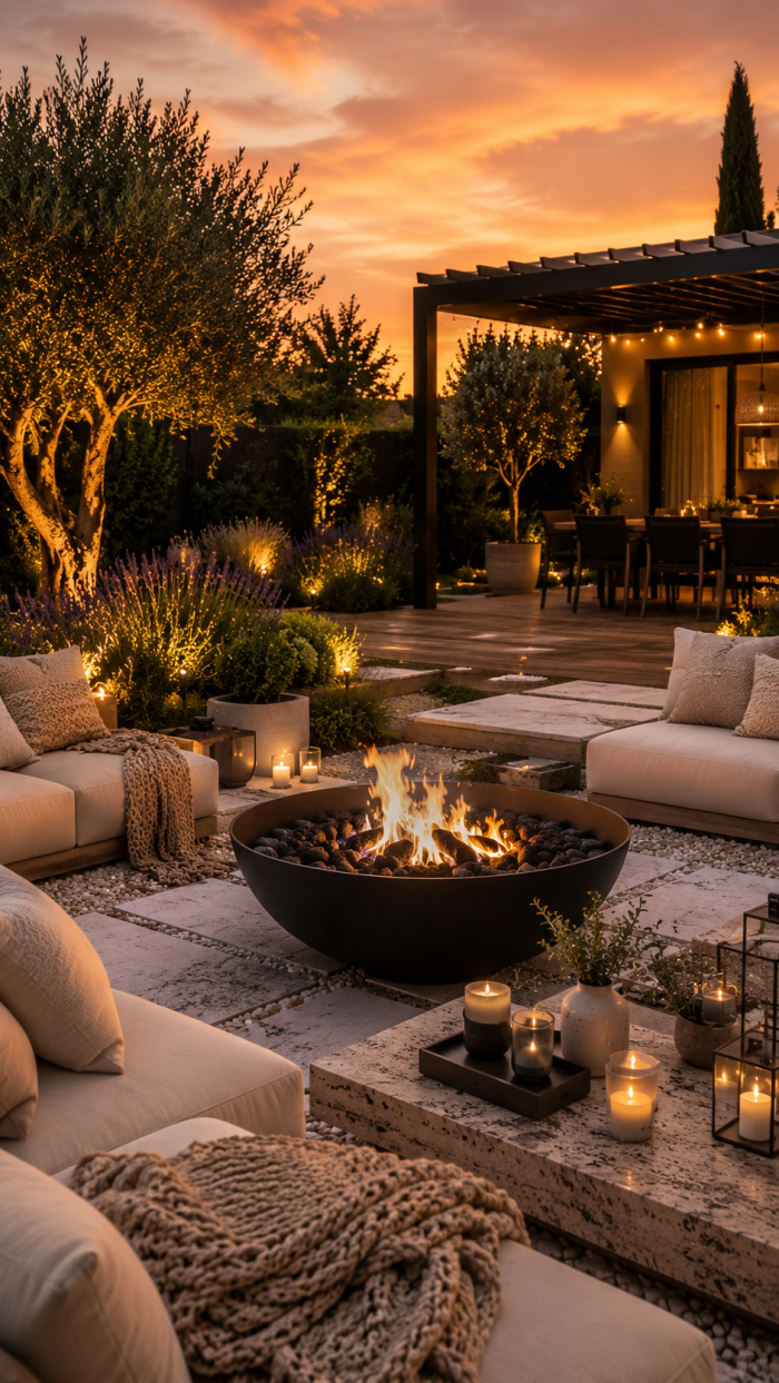 Platz 1 Moderne feuerschale garten ideen mit minimalistischer Outdoor Lounge