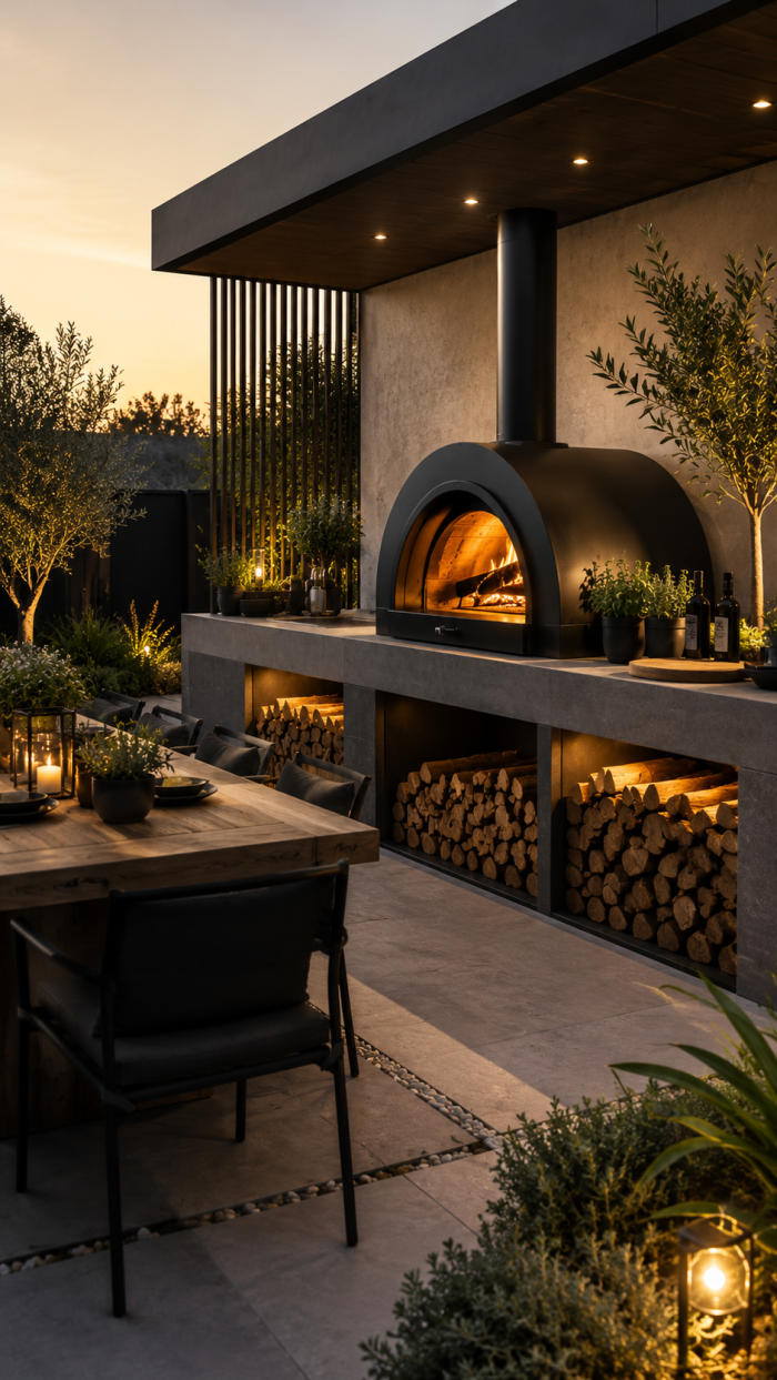 Platz 2 Der moderne minimalistische Holzbackofen Garten