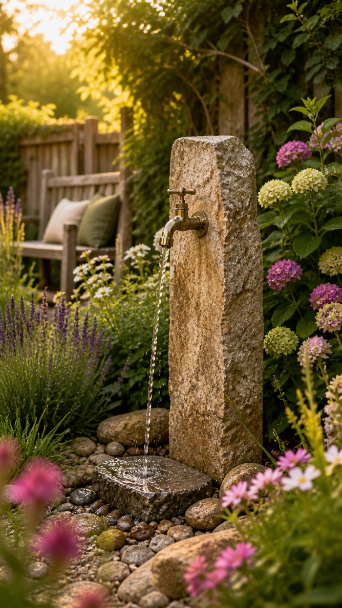 Platz 2 Die rustikale Naturstein Wasserzapfsäule Garten für natürlichen Charme