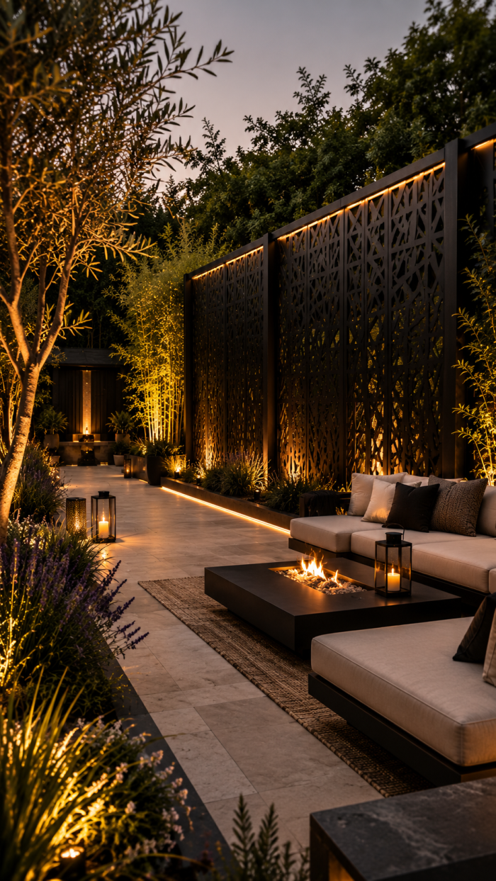 Platz 2 Elegante sichtschutzwand garten modern aus Metall und Licht