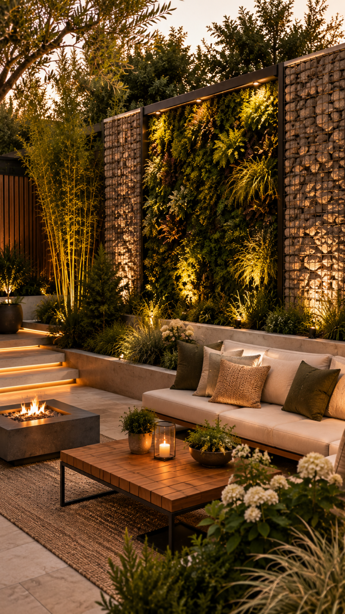 Platz 3 Natürliche sichtschutzwand garten modern mit Pflanzen und Stein