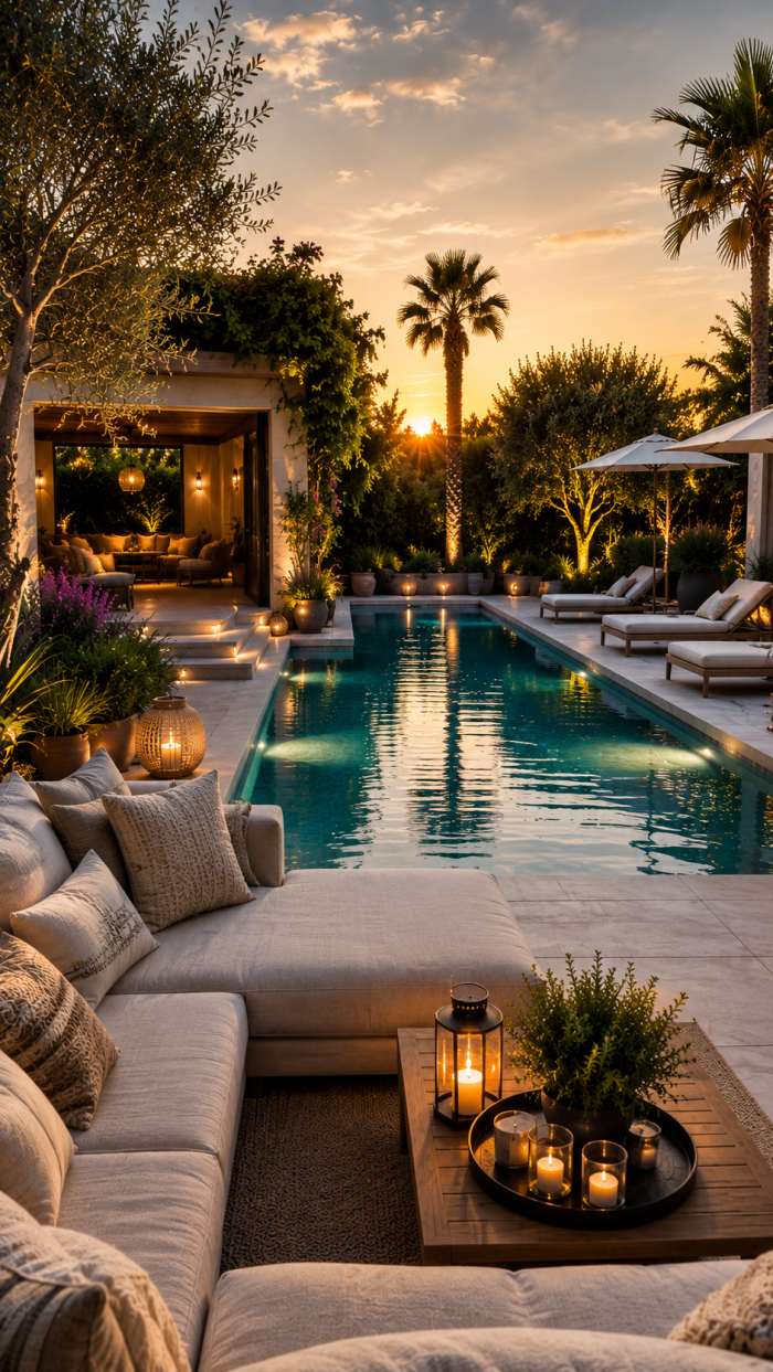 Platz 1 Pool im Garten mit luxuriöser Lounge Atmosphäre