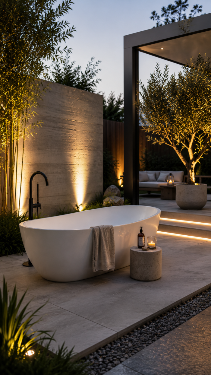 🥇 Platz 1 Moderne Badewanne Garten Ideen mit minimalistischer Luxusgestaltung