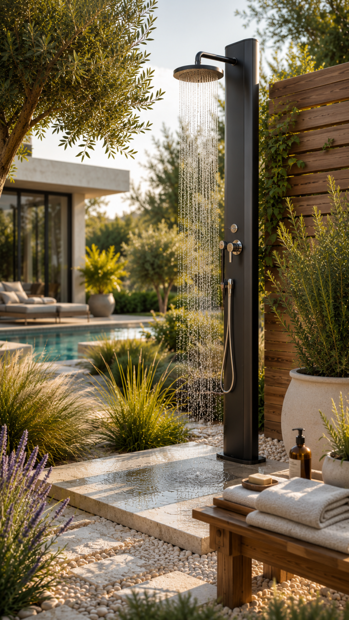 🥇 Moderne Design Solardusche für elegante Gärten