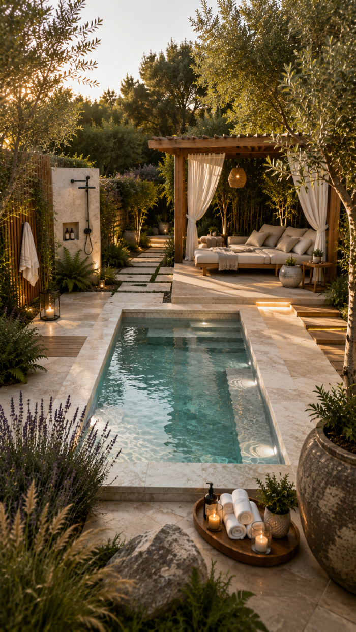 🥇 Platz 1 Modernes Tauchbecken Garten mit Naturstein und luxuriösem Spa Ambiente
