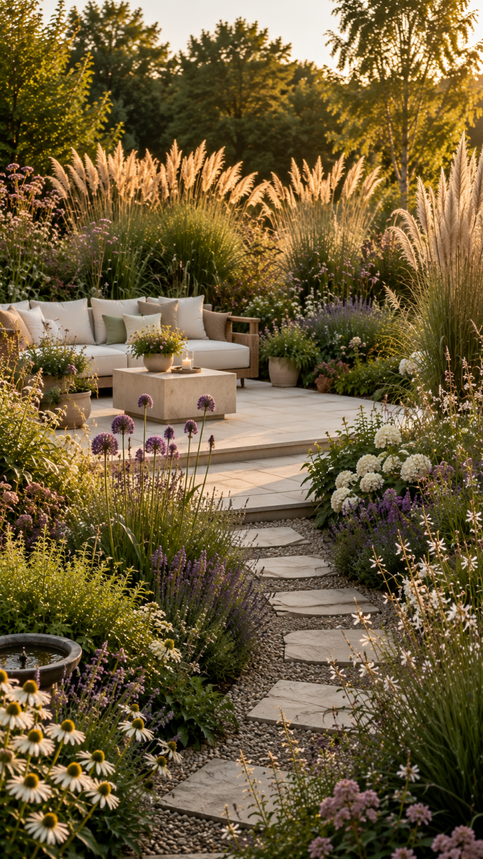 🥈 Platz 2 Natürlicher Sichtschutz Garten mit Ziergräsern und Stauden