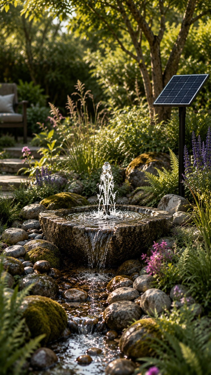 🥈 Platz 2 Naturnaher Springbrunnen Garten Solar mit Steinen und Pflanzen