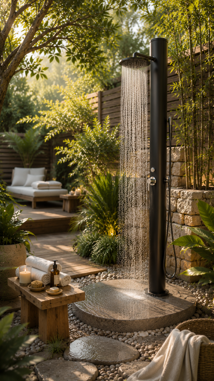 🥉 Natürliche Solardusche Garten im Spa Stil