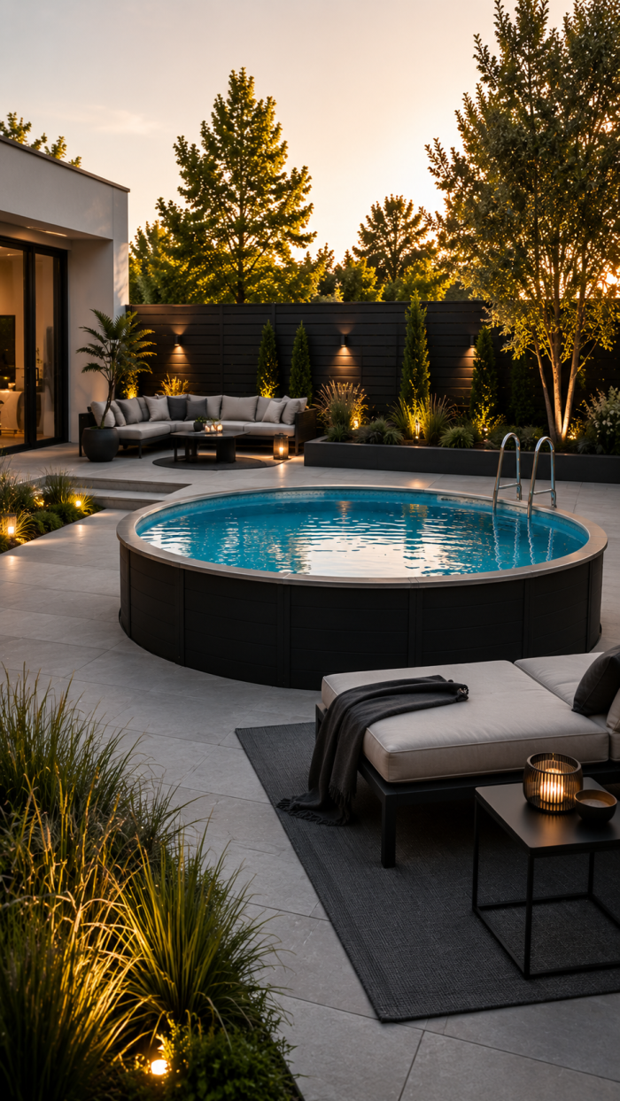 🥉 Platz 3 Minimalistische Aufstellpool Garten Ideen für moderne Designgärten