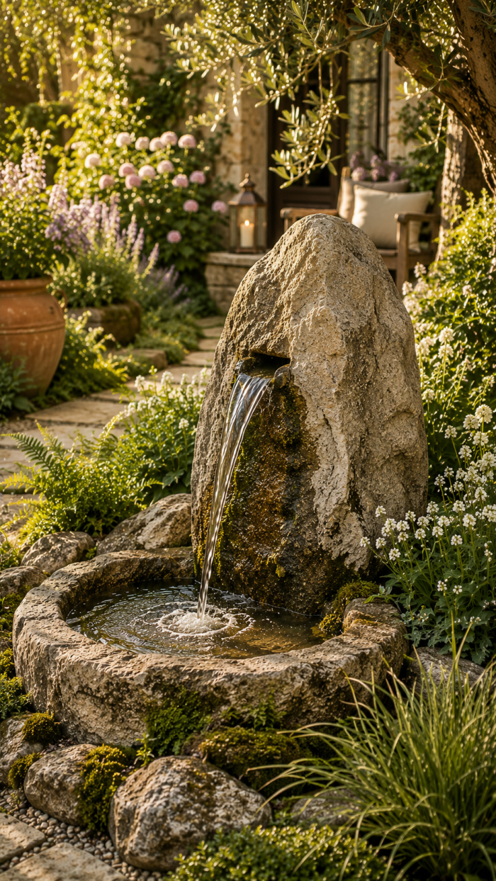🥉 Platz 3 Rustikaler Quellstein als natürliche Gartendekoration