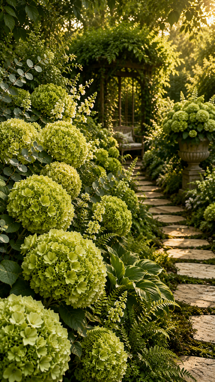 🥇 Platz 1 Green Flower Garden mit grünen Hortensien für luxuriöse Blütenfülle