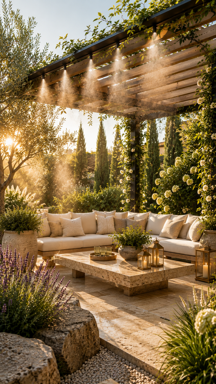 🥇 Platz 1 Sprühnebel Garten unter Pergola und Terrasse