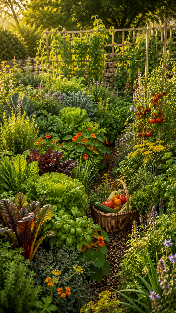 🥈 Platz 2 Produktiver Mischkultur Garten mit Gemüse Kräutern und Blüten