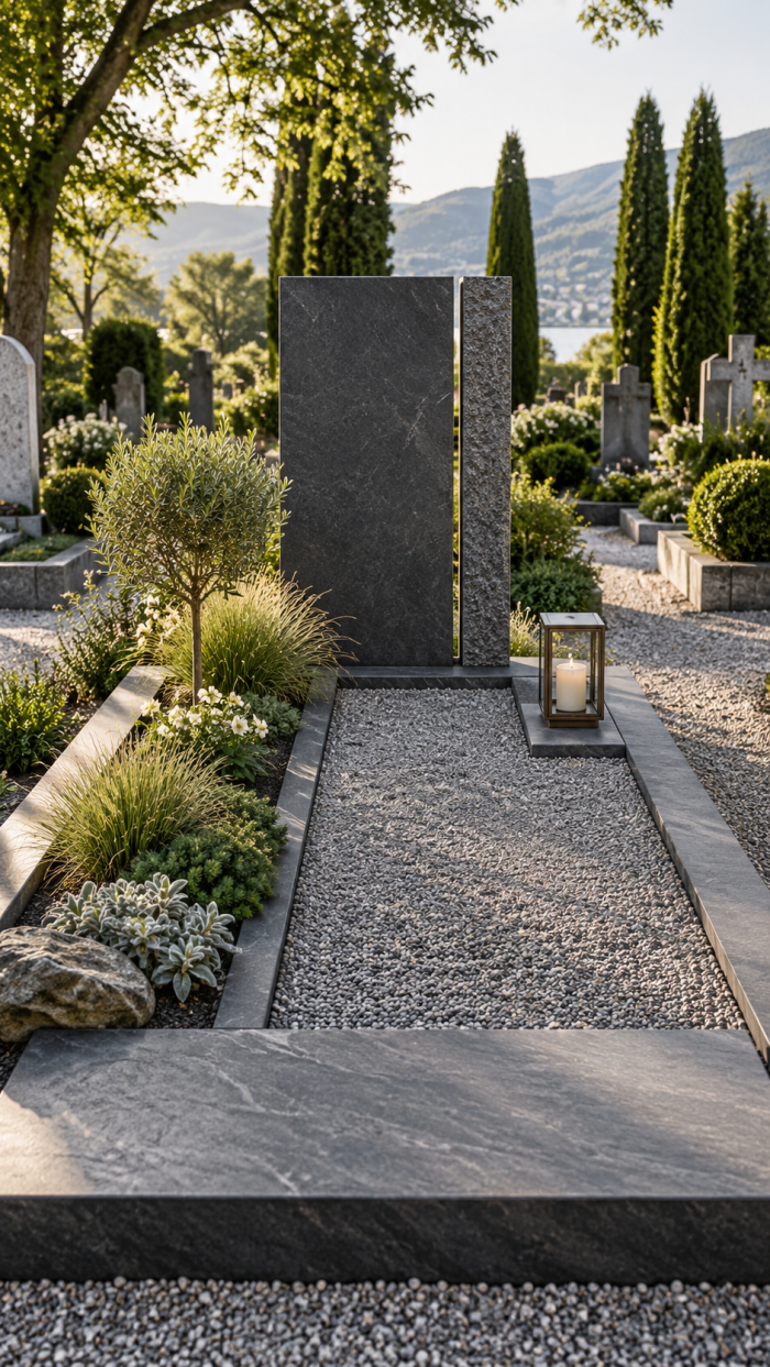 🥇 Platz 1 Architektonische Grabgestaltung modern mit Naturstein und ruhigen Flächen