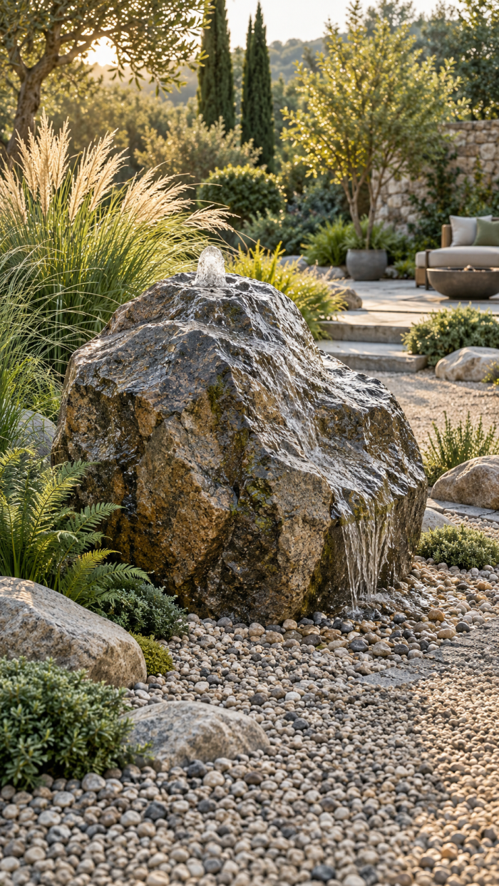 🥇 Platz 1 Quellstein Garten als ruhige Wasserinsel im Kies