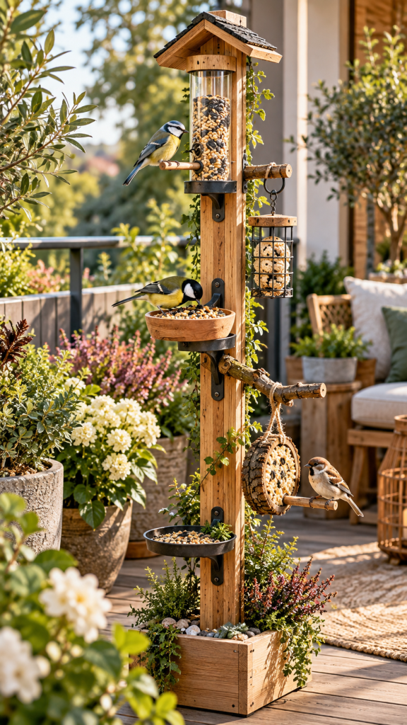 🥈 Platz 2 Schlanke vertikale Vogelfutterstation für kleine Gärten und Balkone