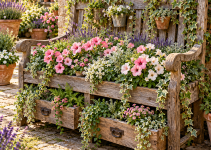 Alte Holzbank im Garten bepflanzen mit den 3 schönsten Ideen die aus vergessenen Gartenmöbeln echte Blütenträume machen