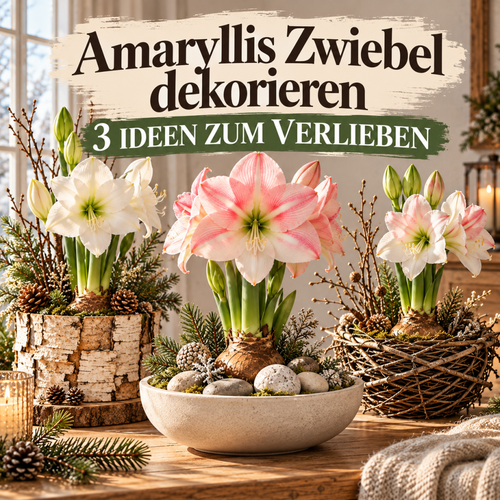 Amaryllis Zwiebel dekorieren mit 3 wunderschönen natürlichen Winterideen