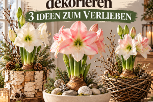 Amaryllis Zwiebel dekorieren mit 3 wunderschönen natürlichen Winterideen