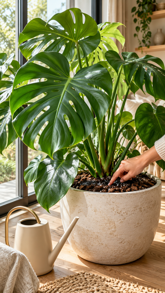🥇 Platz 1 Monstera Pflege für Anfänger durch richtiges Gießen und kontrollierte Bodenfeuchtigkeit