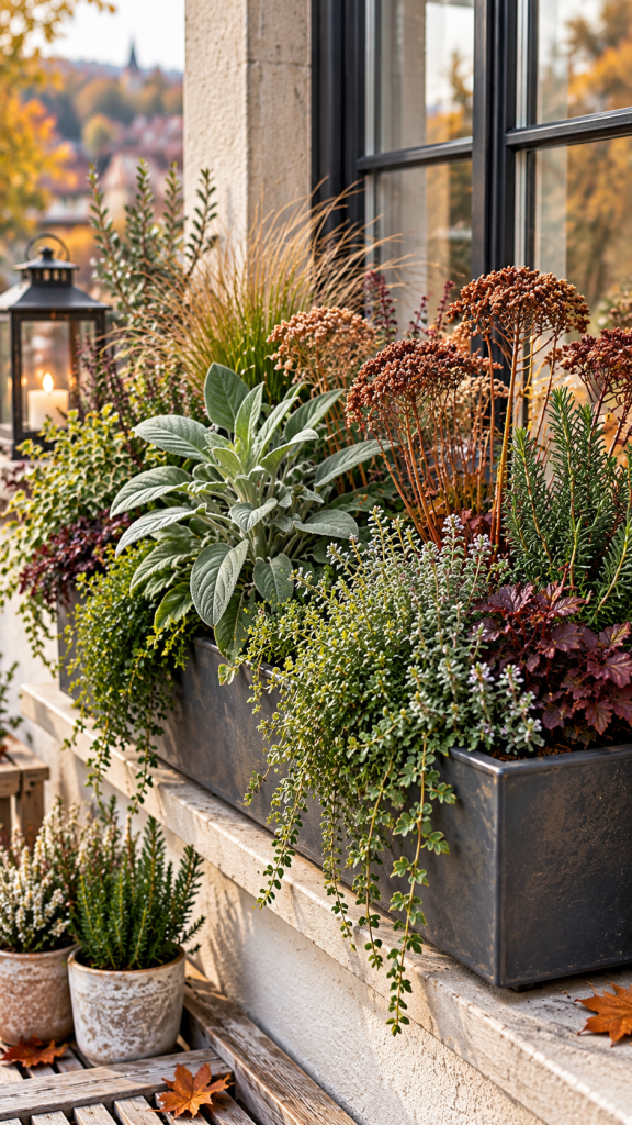 🥈 Platz 2 Blumenkasten für Herbst und Winter mit winterlicher Kräuterstruktur