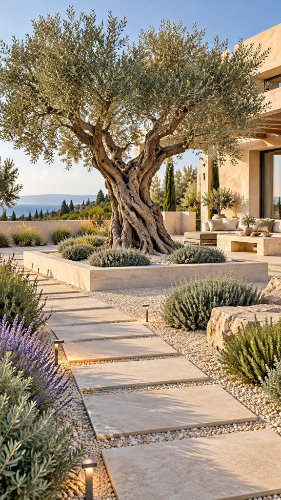 🥈 Platz 2 Mediterraner Garten mit Olivenbaum als moderne Kieslandschaft
