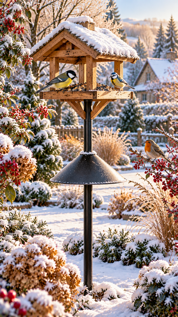 🥉 Platz 3 Futterstation für Vögel im Winter mit katzensicherem Standort und natürlichem Schutz