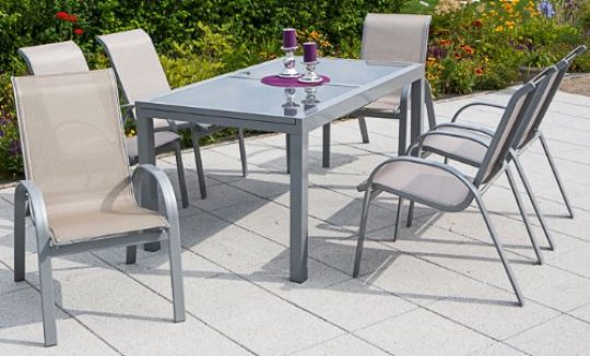 Permalink to Gartenbank Alu Champagner Sitzgrupper Stapelsessel Ausziehtisch